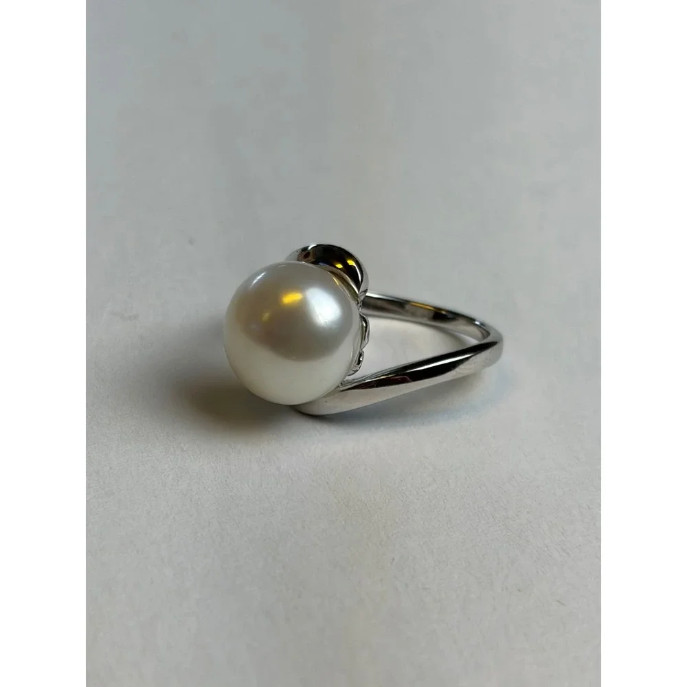 Vintage Pearl Ring 6.5 Silver 925 Bypass Solitaire Minimalist Elegant Jewelry
